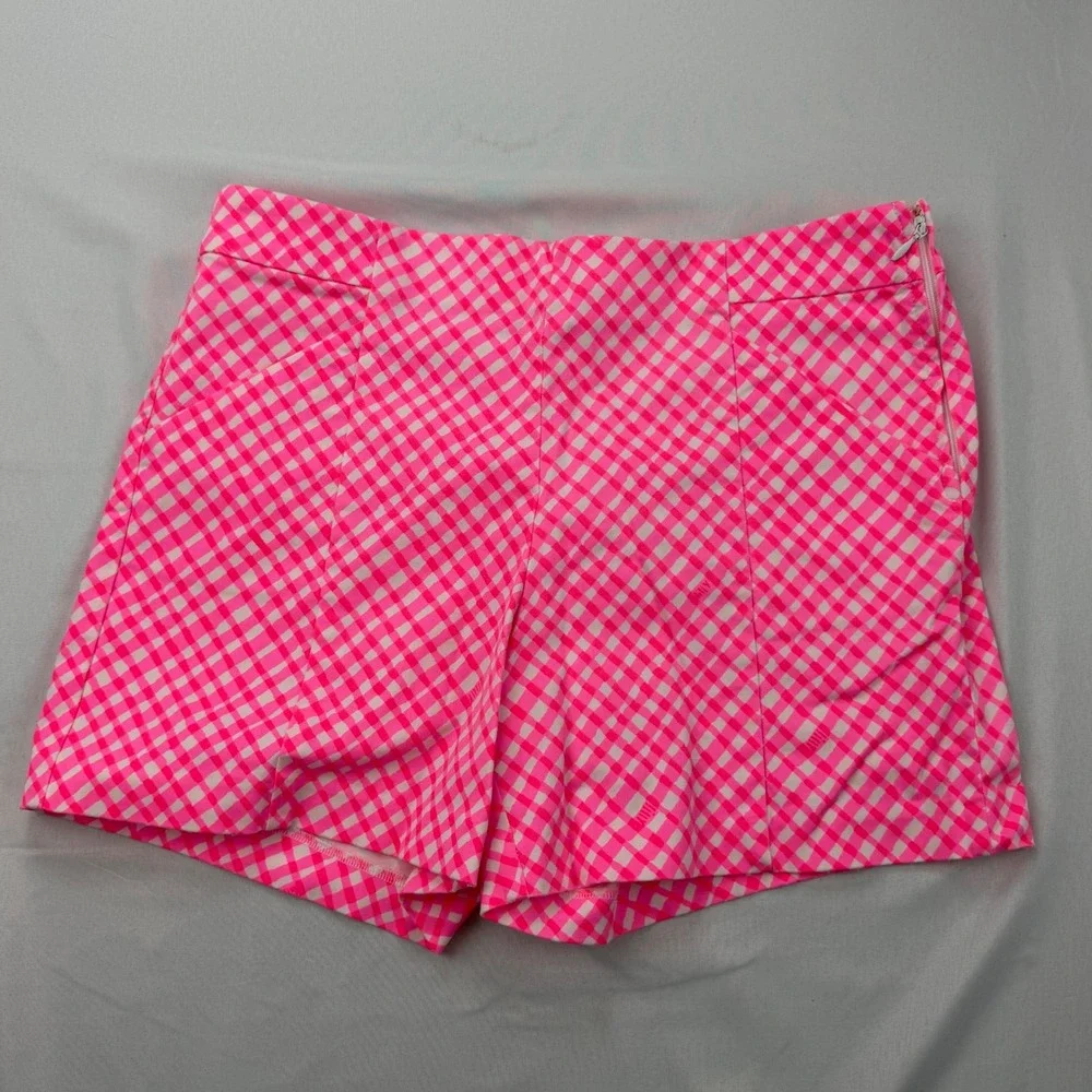 Lilly Pulitzer Callahan Shorts Women 6 Pink Gingham Check Neon Side Zip Stretch